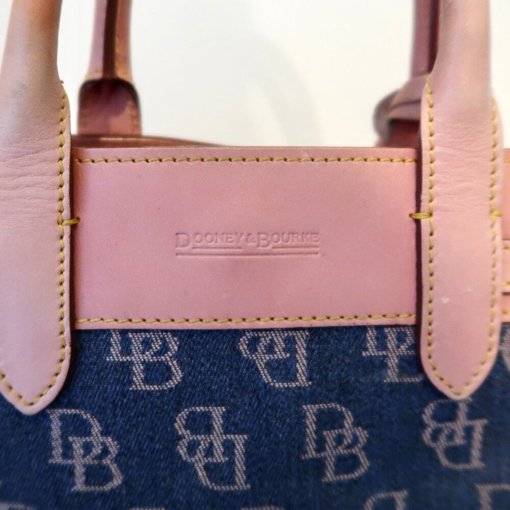 Vintage Y2K Dooney & Bourke Monogram Denim Pink Leather Top Handle Bag - Picture 8 of 9